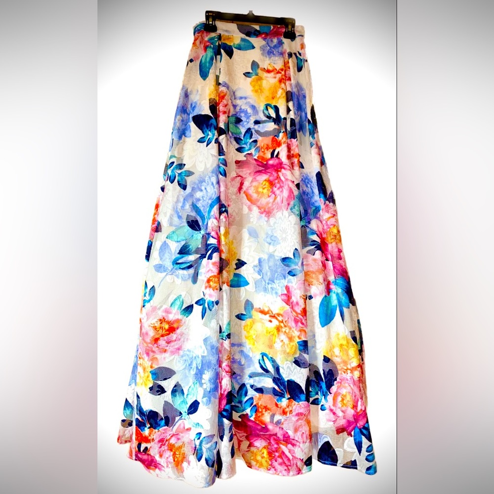 Lace Trixxi Juniors Women White easter dress Floral Printed Long Full Skirt NWT